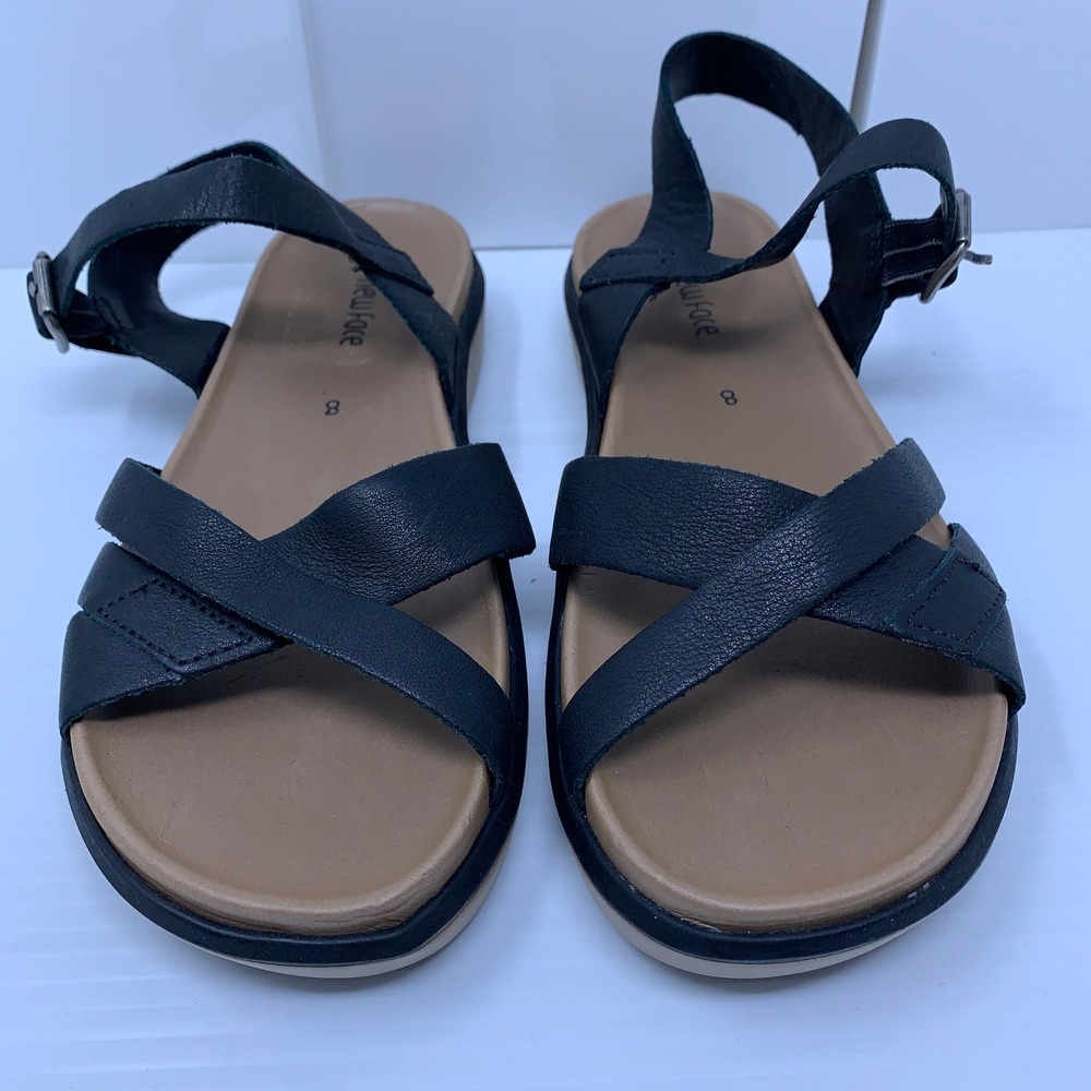New Face Womens 8 Black Strappy Slingback Comfort Flat Sandals New